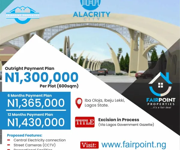 Land For Sale At Alacrity City Iba Oloja Ibeju Lekki Lagos 