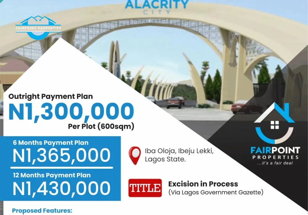 Land For Sale At Alacrity City Iba Oloja Ibeju Lekki Lagos